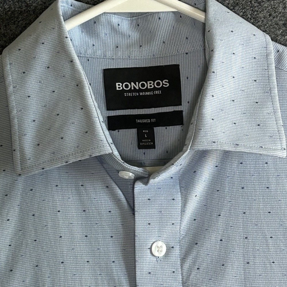BOBONOS Men's Stretch Tailored Fit Long Sleeve Button-Up ~ Size LARGE